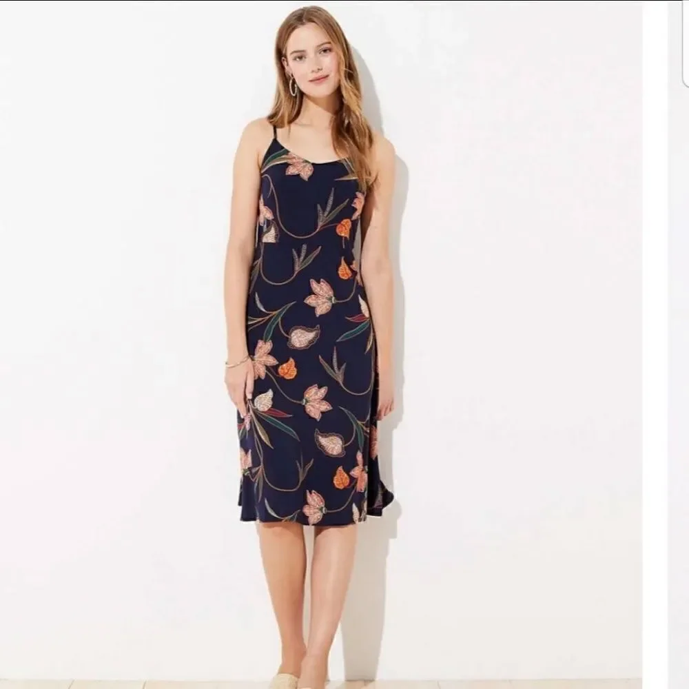LOFT Floral smocked back Strappy Midi Dress NWT Size 16 Plus Stretch